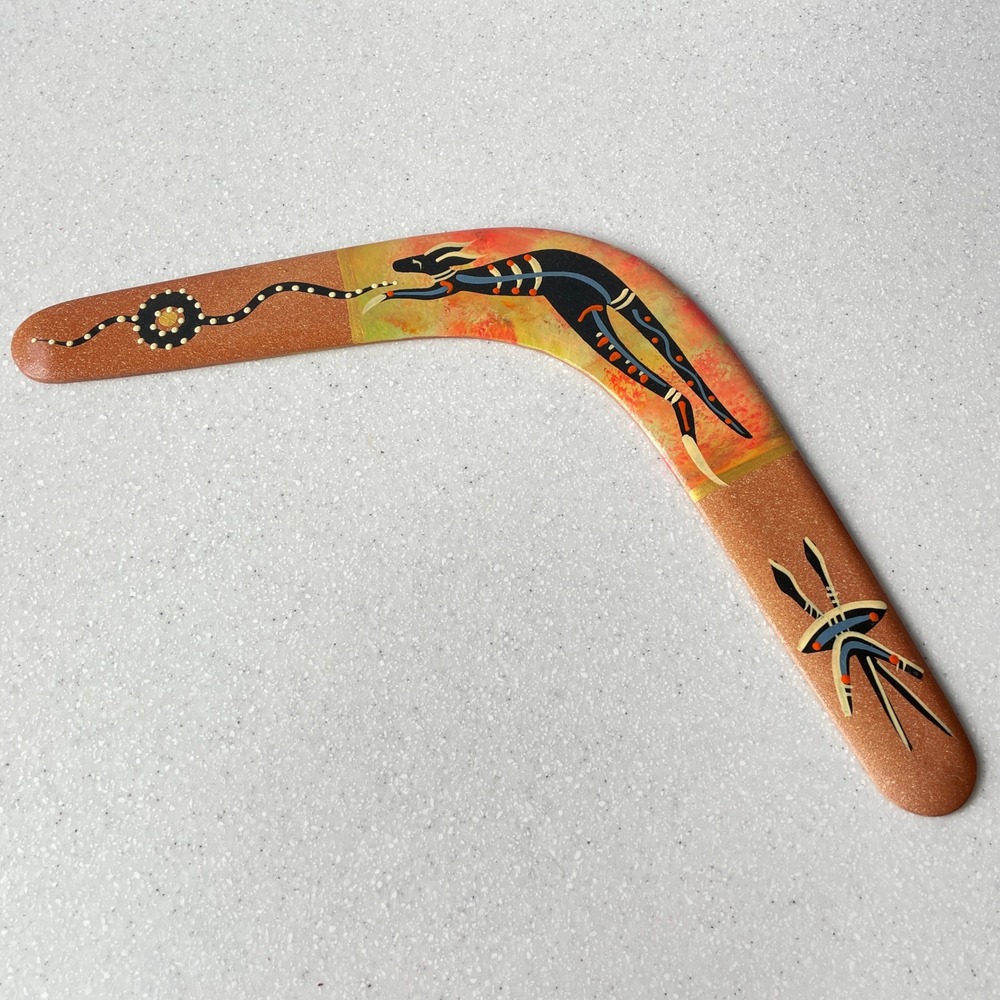 Bingra Boomerang Australian Made Hand Painted Aboriginal Art Wooden Kangaroo